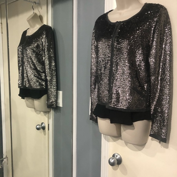 Olivaceous Silver Sequinned Zip Front Jacket - Picture 11 of 15